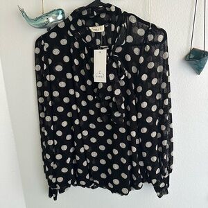 NWT Ember Black and White Polka Dot Blouse Size Small